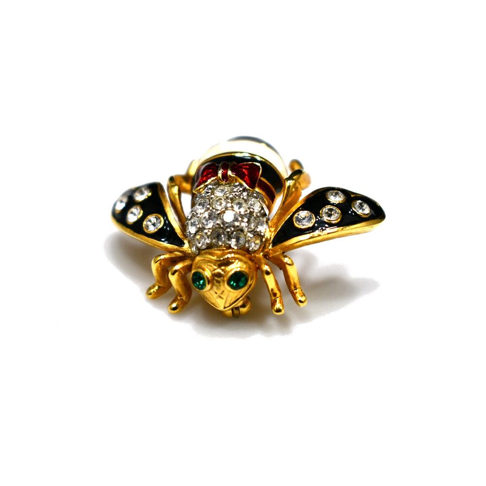 Vintage Joan Rivers Bee Brooch Rhinestone Enamel Gold Tone 1990s - Picture 2 of 10